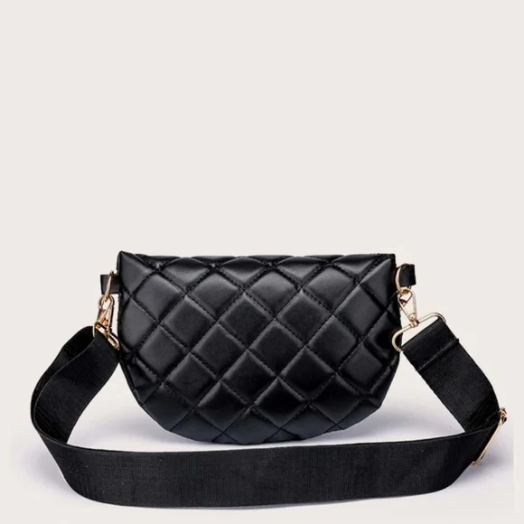 Black Quilted Chain Waist Bag - Picture 4 of 4